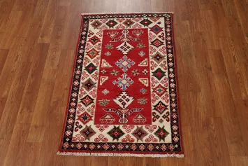 Wool Red Geometric Kazak Oriental Accent Rug 2x3