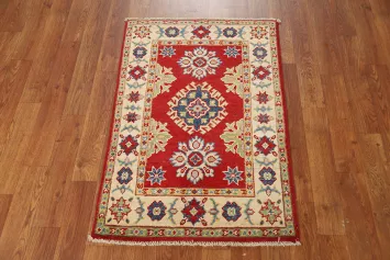 Red Wool Geometric Kazak Oriental Accent Rug 2x3