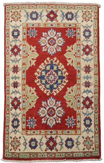 Red Wool Geometric Kazak Oriental Accent Rug 2x3