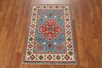 Wool Geometric Blue Kazak Oriental Accent Rug 2x3