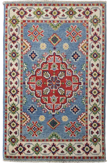 Wool Geometric Blue Kazak Oriental Accent Rug 2x3