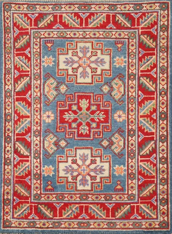 Blue Geometric Kazak Oriental Accent Rug 2x3