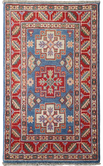 Blue Geometric Kazak Oriental Accent Rug 2x3