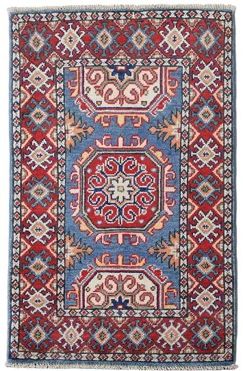 Blue Geometric Wool Kazak Oriental Foyer Rug 2x3