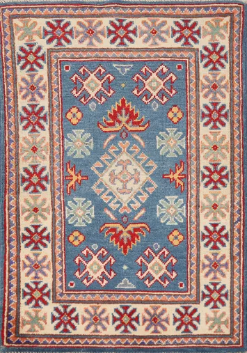 Handmade Blue Kazak Oriental Accent Rug 2x3