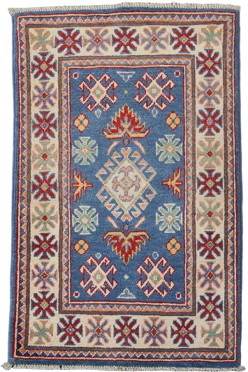 Handmade Blue Kazak Oriental Accent Rug 2x3