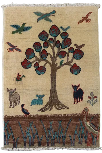 Animals Pictorial Wool Kazak Oriental Foyer Rug 2x3
