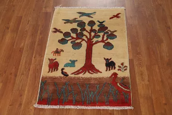 Animals Pictorial Wool Kazak Oriental Accent Rug 2x3