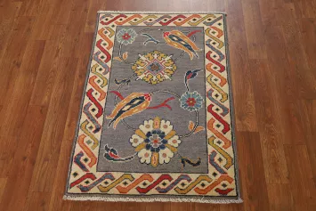 Gray Floral Wool Kazak Oriental Foyer Rug 2x3