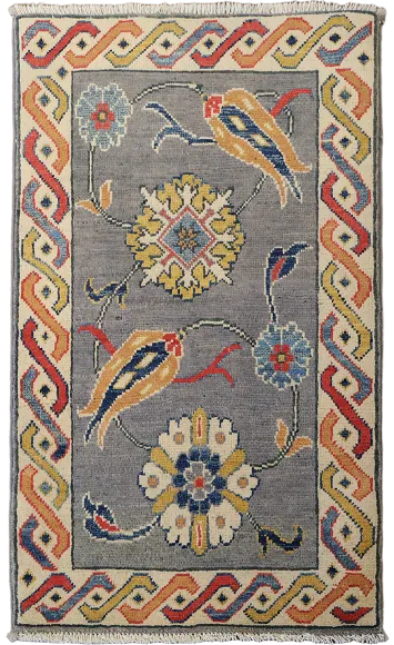 Gray Floral Wool Kazak Oriental Foyer Rug 2x3