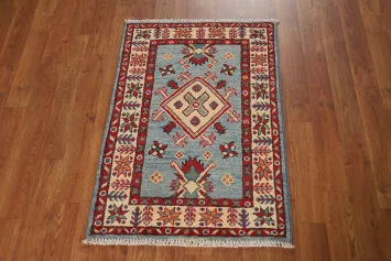 Handmade Blue Kazak Oriental Accent Rug 2x3