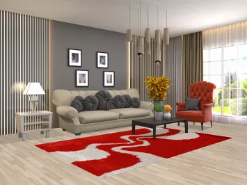 Contemporary Red Shaggy Oriental Area Rug 5x8