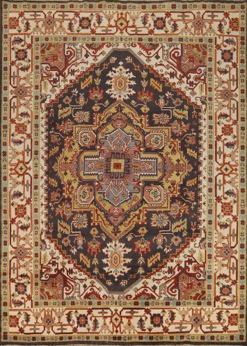 Charcoal Gray Wool Heriz Serapi Indian Area Rug 8x10