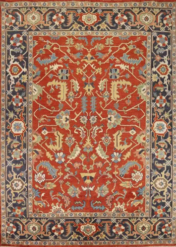Orange Red Floral Heriz Serapi Indian Area Rug 8x10