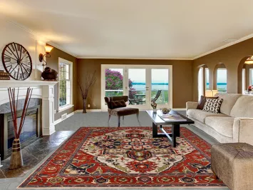 Ivory & Orange Wool Heriz Serapi Indian Area Rug 9x12