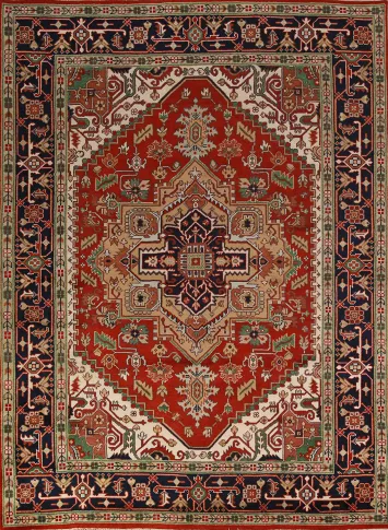 Geometric Medallion Heriz Serapi Indian Area Rug 9x12