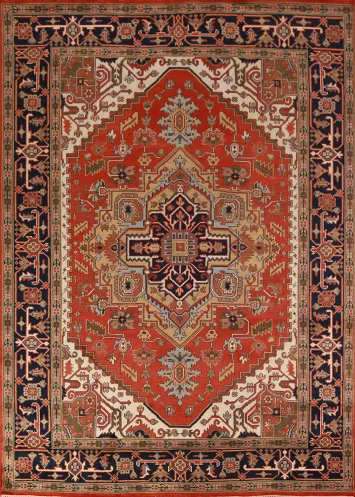 Geometric Wool Heriz Serapi Indian Area Rug 9x12