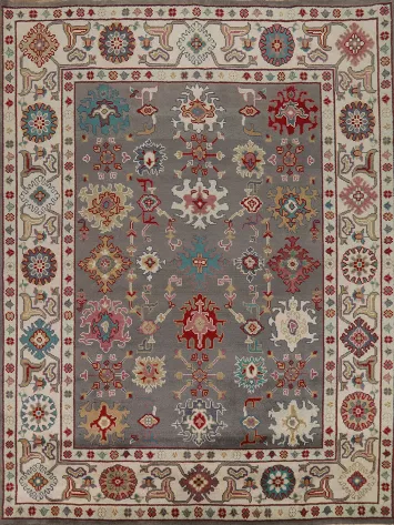 Gray Geometric Oushak Indian Area Rug 8x10