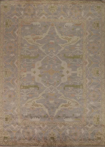 All-Over Gray Wool Oushak Indian Area Rug 9x12