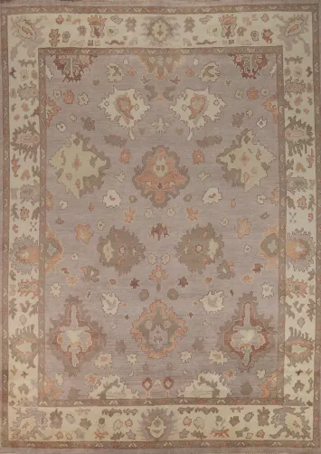 Floral Wool Gray Oushak Indian Area Rug 9x12