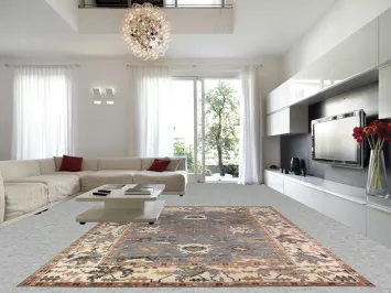 Gray & Ivory Wool Oushak Indian Large Rug 10x14