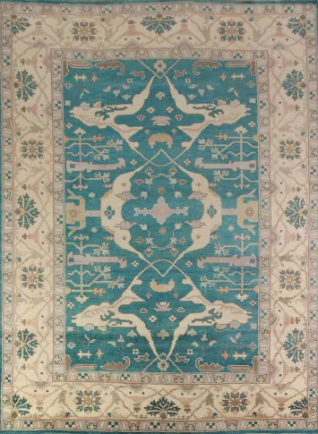 Teal Blue Handmade Oushak Indian Area Rug 9x12