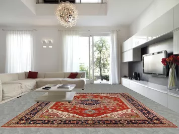 Orange Wool Medallion Heriz Serapi Indian Large Rug 12x15