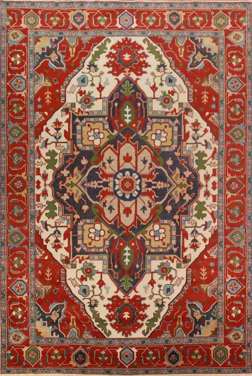 Wool Medallion Heriz Serapi Indian Large Rug 10x14