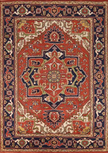 Orange Geometric Heriz Serapi Indian Area Rug 9x12