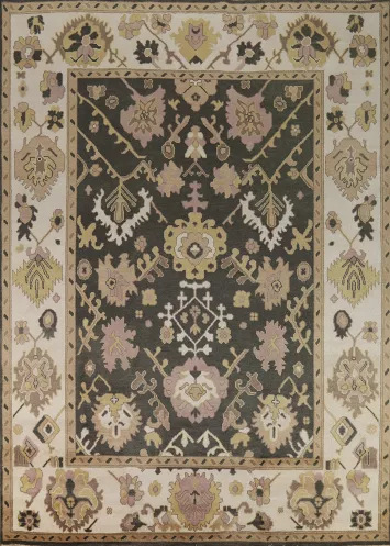 Charcoal & Ivory Wool Oushak Indian Area Rug 9x12