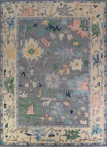 Gray Floral Oushak Indian Large Rug 12x15