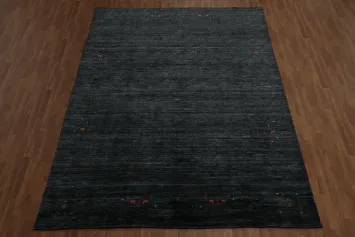 Dark Slate Color Large Gabbeh Area Rug 9x12 with Delicate Accents