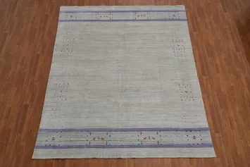 Silver Gray Wool Gabbeh Indian Area Rug 8x10