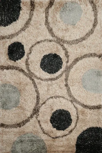 Contemporary Shaggy Area Rug 6x9 with Abstract Circular Patterns
