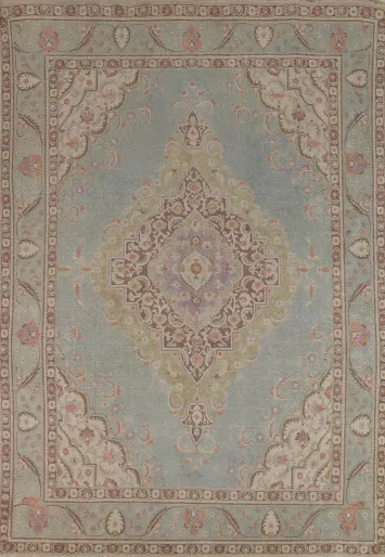 Geometric Blue Tabriz Persian Area Rug 8x11