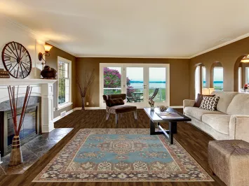 Geometric Blue Tabriz Persian Area Rug 7x10