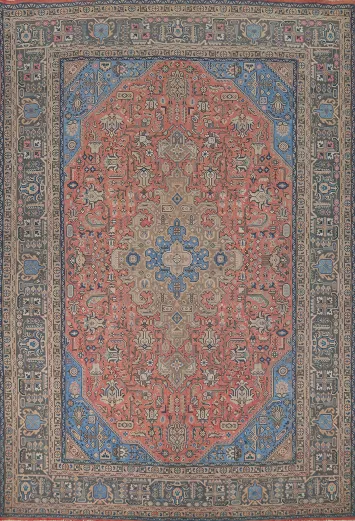 Pink Geometric Tabriz Persian Area Rug 10x13