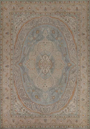 Light Blue Floral Wool Tabriz Persian Area Rug 10x13