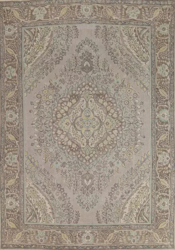 Wool Gray Medallion Tabriz Persian Area Rug 8x11