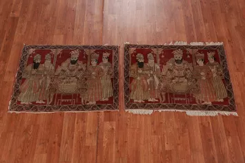 Set of 2 Pre-1900 Vegetable Dye Kerman Ravar Persian Rug 2x3