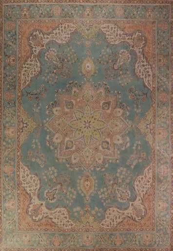 Blue Floral Wool Tabriz Persian Area Rug 10x13