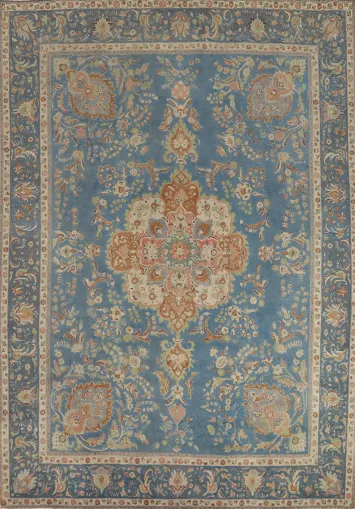 Vintage Blue Floral Tabriz Persian Area Rug 10x13