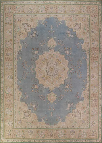 Vintage Blue Tabriz Persian Area Rug 10x13