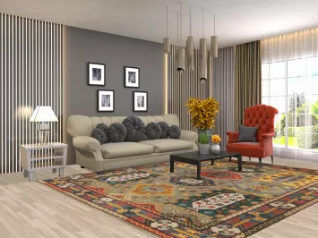 Green Geometric Kazak Oriental Area Rug 8x10