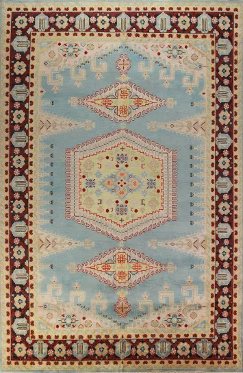 Light Blue Geometric Viss Oriental Large Rug 10x14