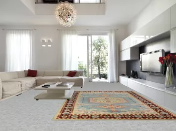 Light Blue Geometric Viss Oriental Large Rug 10x14