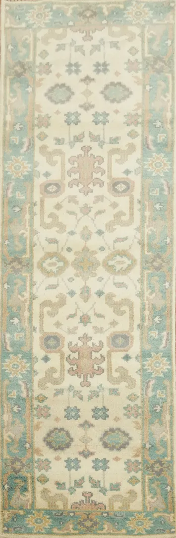 Ivory Wool Oushak Oriental Runner Rug 3x8