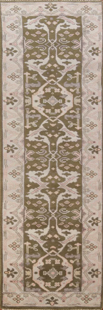 Green Wool Oushak Oriental Runner Rug 3x10