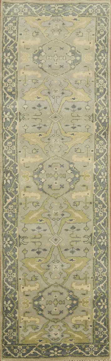 Classic Grey and Green Indian Runner for Hallway 2x6