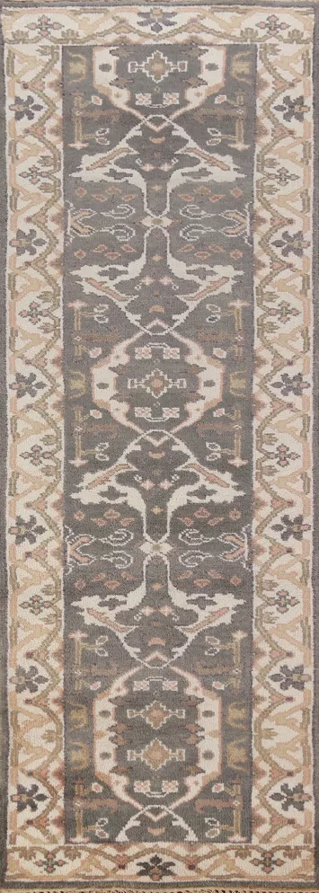 Gray Wool Oushak Oriental Runner Rug 3x10
